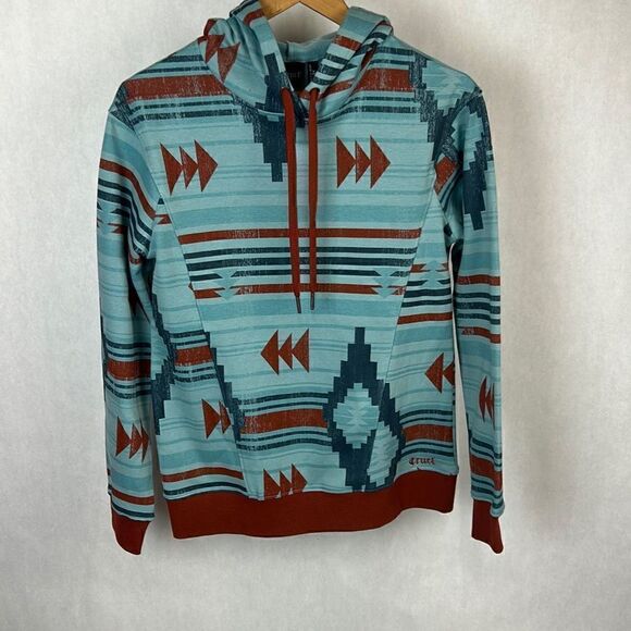 NEW Cruel Denim Southwest Hoodie Sweatshirt Womens Sz XS Blue Rust Lightweight - Picture 1 of 6